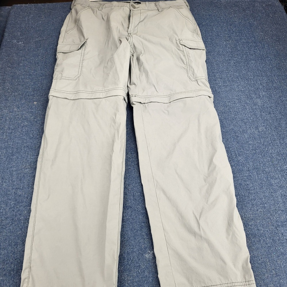 Denali Mens Grey Convertible Zip Off Cargo Hiking Pants 34x30 Stretch Nylon